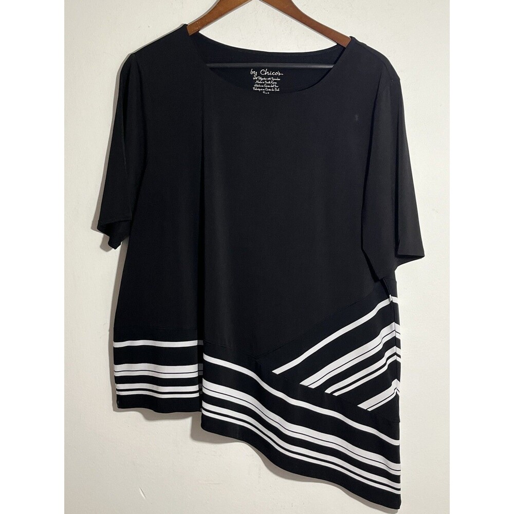 Chicos Sz 3 Asymmetrical Stripes Mod MCM  Short sleeve blouse (13)